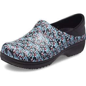 Crocs Comfort Neria Pro II LiteRide Floral Slip Resistant Work Clogs Black W7